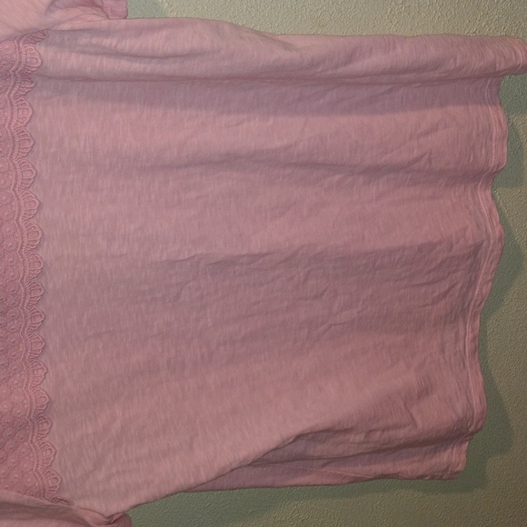 🌟HP🌟Talbots Pink Lace Yoke Tee 100% Cotton L Summer Spring Lightweight - Picture 4 of 6